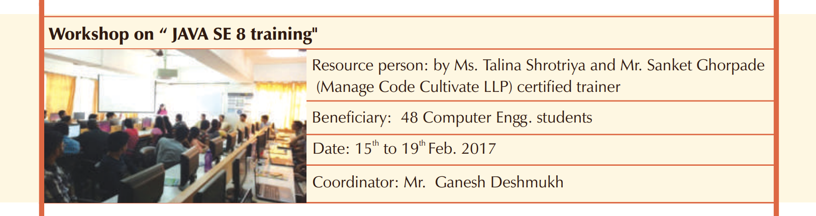 Engineering College Training Speaker (February 2017) - Java SE 8 Training